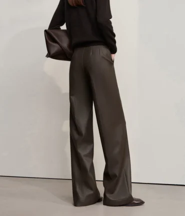 AMII Pants Minimalist Commuter PU Leather Office Lady Trousers 