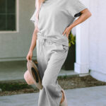 gray textured loose fit t shirt and drawstring pants set