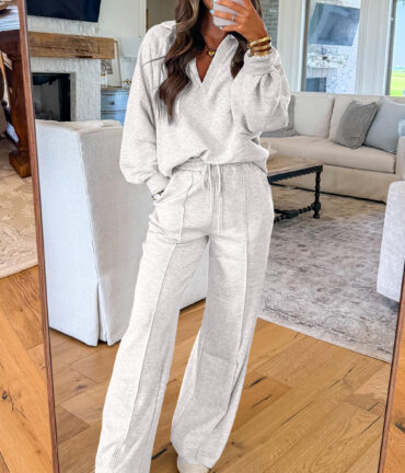 Light Grey Polo Pullover Sweatpants Set