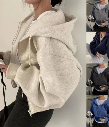 Fleece-lined Versatile Silhouette Zip-up Hooded Sweatshirt