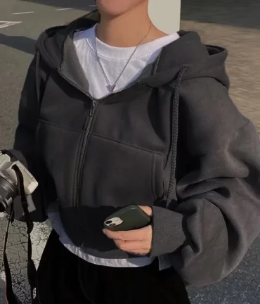 Fleece-lined Versatile Silhouette Zip-up Hooded Sweatshirt