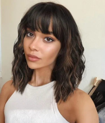 Short Bangs Natural Wavy Hair Wigs Bob Shoulder Length