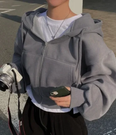 Fleece-lined Versatile Silhouette Zip-up Hooded Sweatshirt