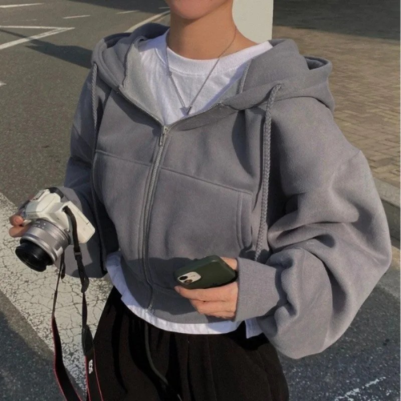 Fleece-lined Versatile Silhouette Zip-up Hooded Sweatshirt