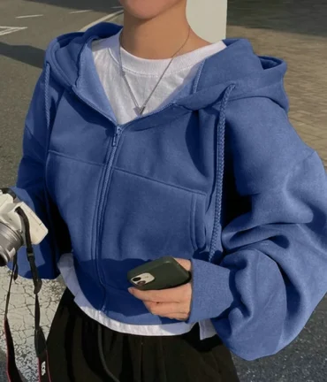 Fleece-lined Versatile Silhouette Zip-up Hooded Sweatshirt