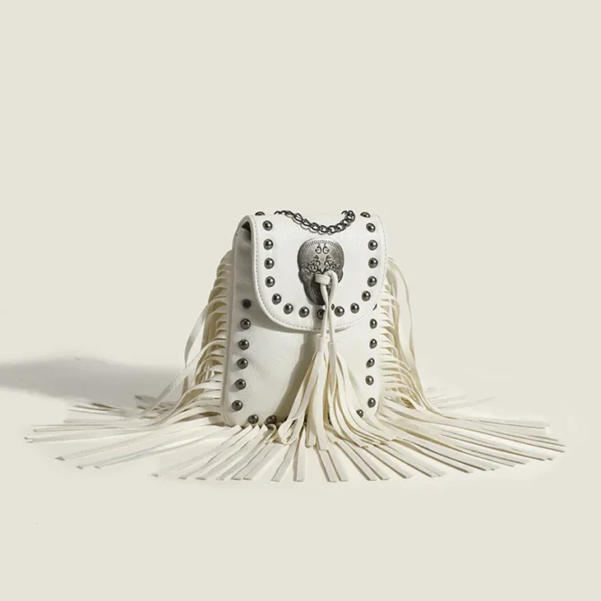 Punk Shoulder Bag Tassel Riveted Leather Shoulder Bag - Image 6