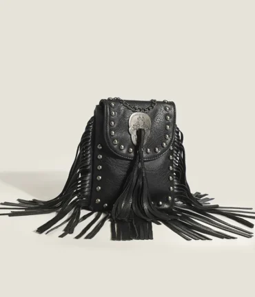 Punk Shoulder Bag Tassel Riveted Leather Shoulder Bag