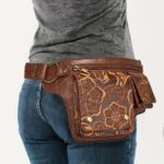 women's adjustable waist bag convertible crossbody purse with floral pattern, zipper closure & snap button, synthetic faux leather belt bag for everyday, formal, travel coffee brown/black, crossbody purse, everyday accessory, vintage style, polyester lining, fashion accessory, retro design, durable material, compact handbag, fashion lovers