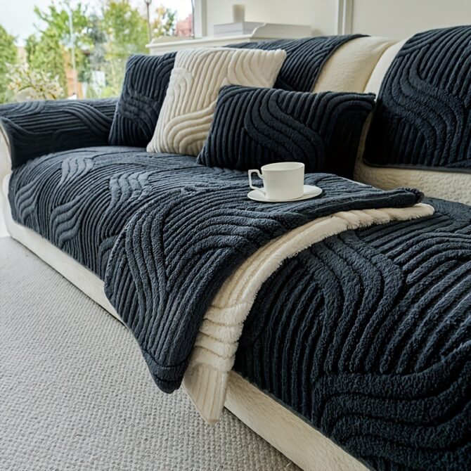 1pc uyeaovlx plush non slip sofa cover bohemian modern minimalist pet friendly dust proof sofa protector, machine washable polyester fabric, fits 3/2/4 seater & sectional sofas, vintage style for living room, bedroom, office decor