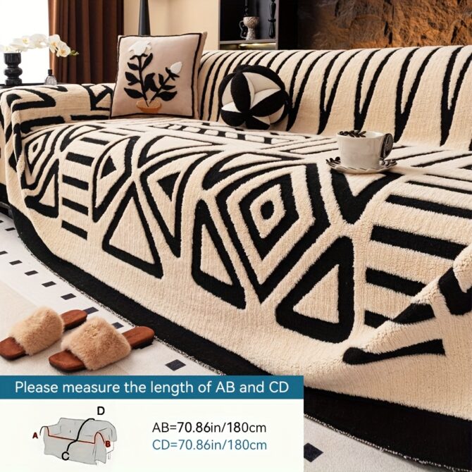 1pc new bohemian style sofa protector, vintage interlaced comfortable sofa blanket, suitable for pets, anti slip protection, luxury thick velvet sofa cover, machine washable soft plush furniture decoration, applicable to armchairs, double sofas, three seaters, four seater, combination sofa