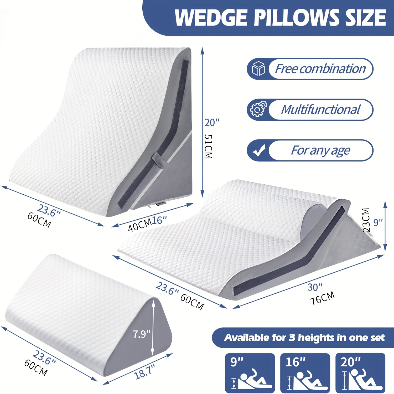3-in-1 Incline Pillows Wedges Adjustable Memory Foam