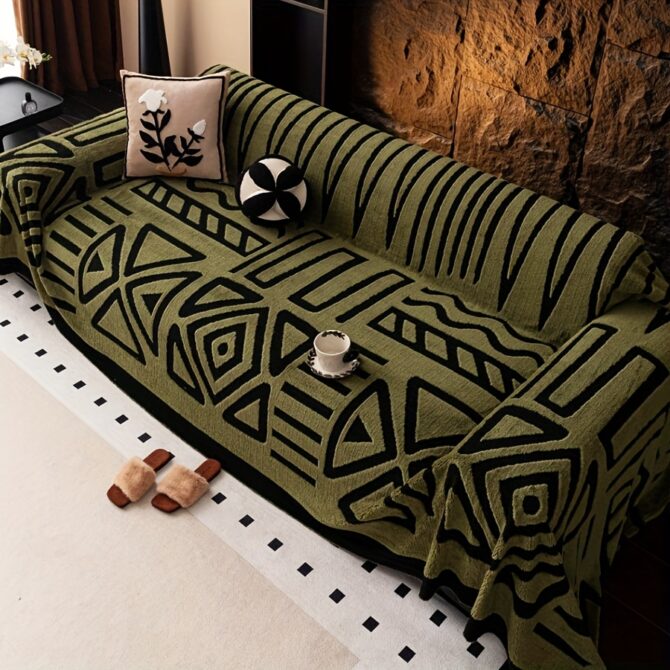 1pc new bohemian style sofa protector, vintage interlaced comfortable sofa blanket, suitable for pets, anti slip protection, luxury thick velvet sofa cover, machine washable soft plush furniture decoration, applicable to armchairs, double sofas, three seaters, four seater, combination sofa