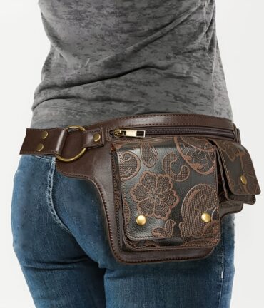 women's adjustable waist bag convertible crossbody purse with floral pattern, zipper closure & snap button, synthetic faux leather belt bag for everyday, formal, travel coffee brown/black, crossbody purse, everyday accessory, vintage style, polyester lining, fashion accessory, retro design, durable material, compact handbag, fashion lovers
