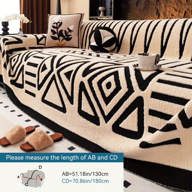 1pc new bohemian style sofa protector, vintage interlaced comfortable sofa blanket, suitable for pets, anti slip protection, luxury thick velvet sofa cover, machine washable soft plush furniture decoration, applicable to armchairs, double sofas, three seaters, four seater, combination sofa