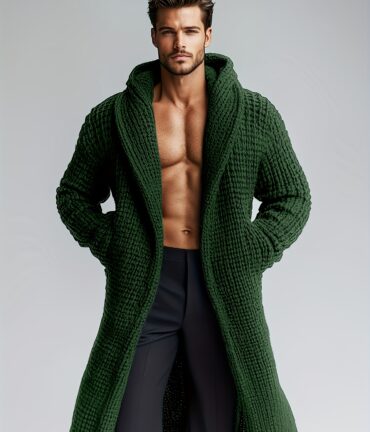 men's casual sport sweater long hooded knit cardigan with thick yarn knitting large side pockets loose fit warm and stylish for a casual and stylish look outdoor leisure cozy loungewear long sleeve cardigan hooded design durable material