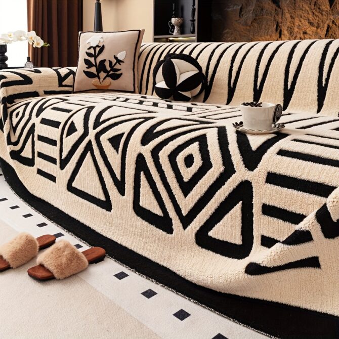 1pc new bohemian style sofa protector, vintage interlaced comfortable sofa blanket, suitable for pets, anti slip protection, luxury thick velvet sofa cover, machine washable soft plush furniture decoration, applicable to armchairs, double sofas, three seaters, four seater, combination sofa