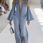 women's elegant collar single breasted denim jumpsuit all season loose fit long sleeve one piece with white piping trim, structured collar & button closure (casual to formal wear) machine washable jeans suit