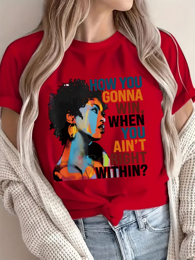 Portrait Graphic Print T-Shirt with Inspirational Quote - Image 3