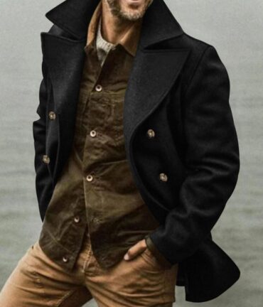 Double-Breasted Lapel Short Trench Coat with Belt & Notch Collar