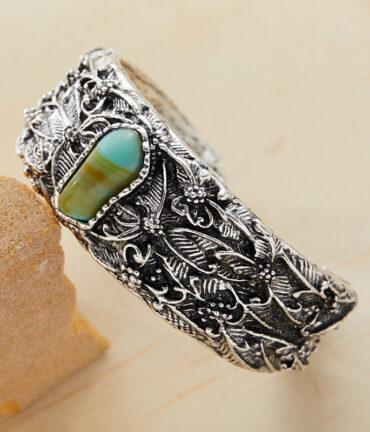 Vintage Alloy Open Cuff Bracelet Turquoise Inlay
