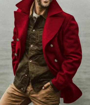 Double-Breasted Lapel Short Trench Coat with Belt & Notch Collar