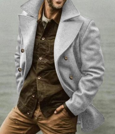 Double-Breasted Lapel Short Trench Coat with Belt & Notch Collar