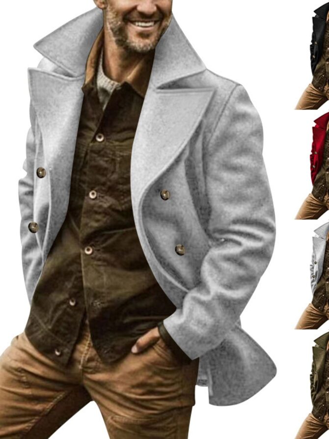 men's slim fit double breasted lapel short trench coat wrinkle free tailored outerwear with belt & notch collar, solid brown/black/gray/navy blue, autumn/winter casual & formal coat, hand wash or dry clean, structured fit, belted design, classic trench coat for men, suitable for fall and winter seasons, sophisticated and versatile style