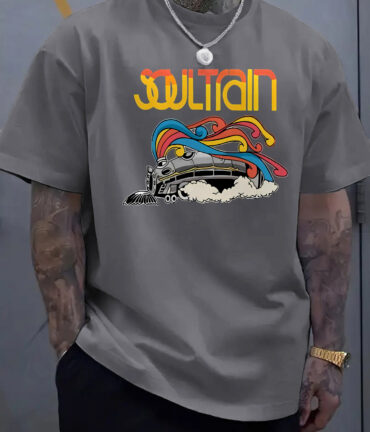 Men's Casual Crew Neck T-Shirt with Vibrant Steam Locomotive Graphic Print, Soft Cotton, Loose Fit All-Season Wear Perfect for Fitness & Daily Activities Everyday T Shirt Vibrant Print Tee Comfortable Fit