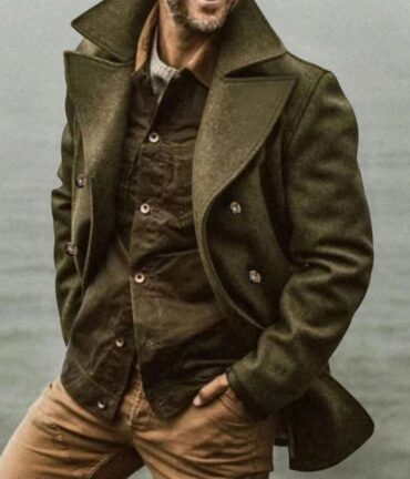 Double-Breasted Lapel Short Trench Coat with Belt & Notch Collar