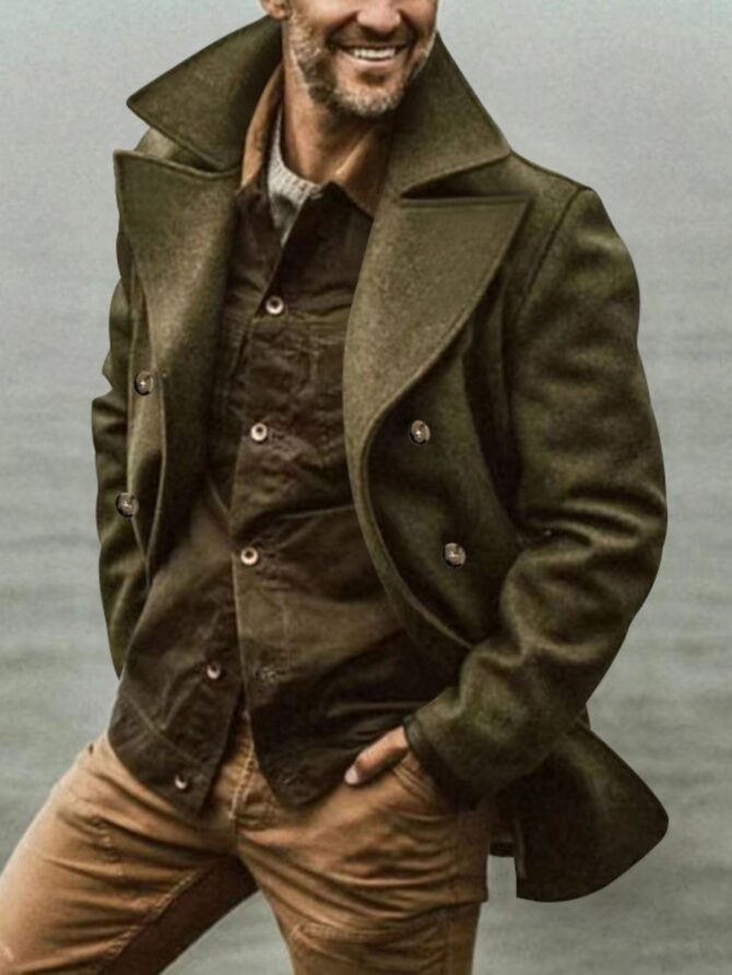 men's slim fit double breasted lapel short trench coat wrinkle free tailored outerwear with belt & notch collar, solid brown/black/gray/navy blue, autumn/winter casual & formal coat, hand wash or dry clean, structured fit, belted design, classic trench coat for men, suitable for fall and winter seasons, sophisticated and versatile style