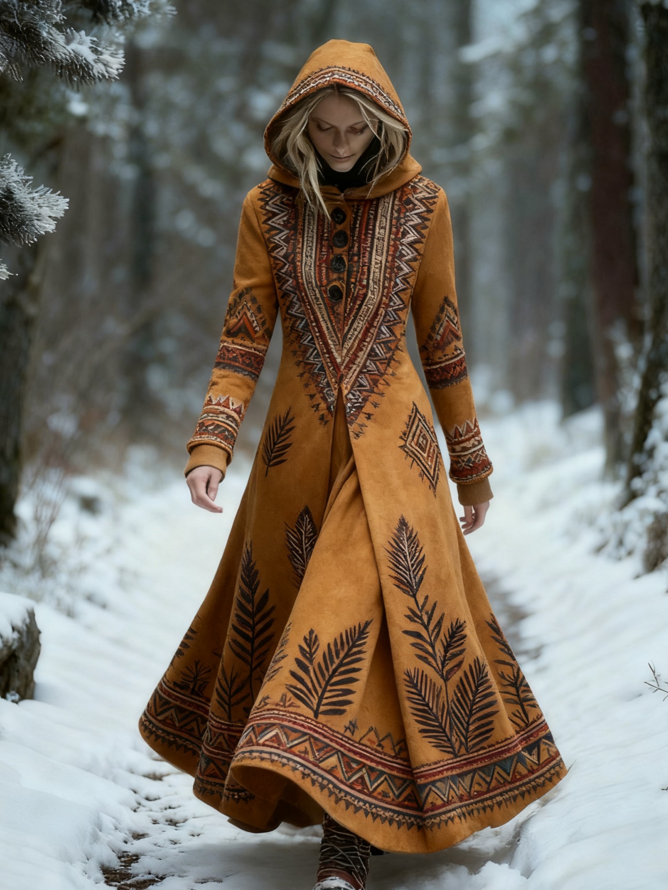 Long Hooded Dress Full-Body Celtic Knot & Fern Leaf