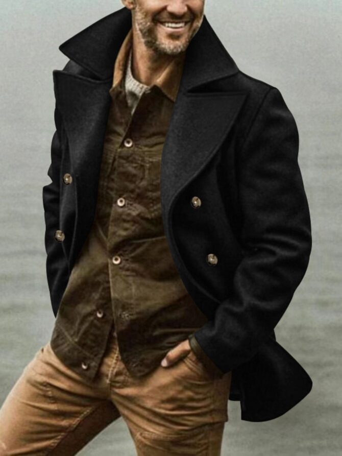 men's slim fit double breasted lapel short trench coat wrinkle free tailored outerwear with belt & notch collar, solid brown/black/gray/navy blue, autumn/winter casual & formal coat, hand wash or dry clean, structured fit, belted design, classic trench coat for men, suitable for fall and winter seasons, sophisticated and versatile style