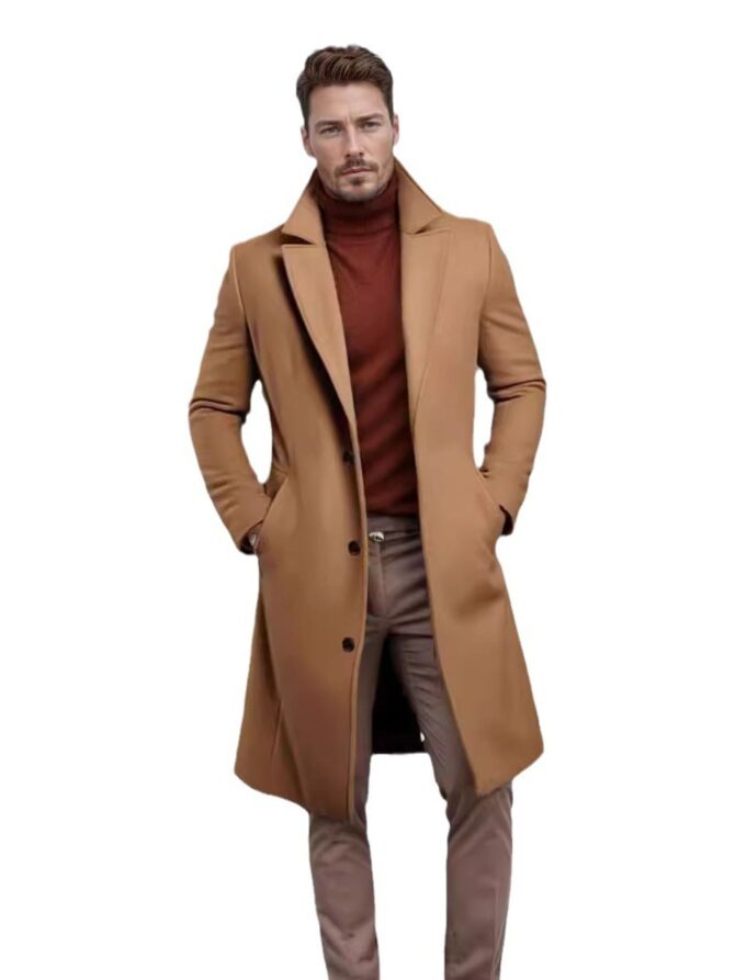 men's slim fit solid lapel long trench coat heavy duty winter coat with belt, structured lapel collar & notch, business casual & formal outerwear, classic notched lapel, tailored fit for autumn/winter, durable non stretch fabric (black/ navy/ brown/ grey/ beige) versatile for casual attire & formal events, elegant long coat for men with functional belt, minimalist design, and sophisticated solid color for professional casual outfits, winter coats for men, elegant coat for men, men
