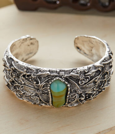 Vintage Alloy Open Cuff Bracelet Turquoise Inlay