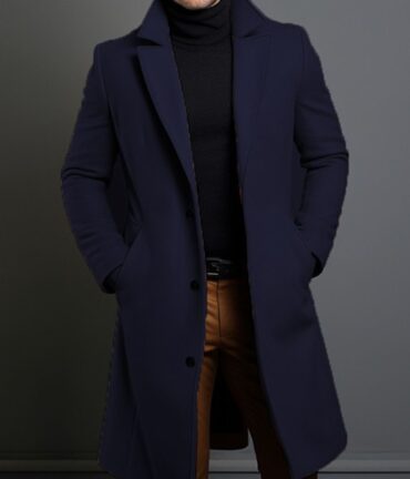 Men's Slim Fit Solid Lapel Long Trench Coat