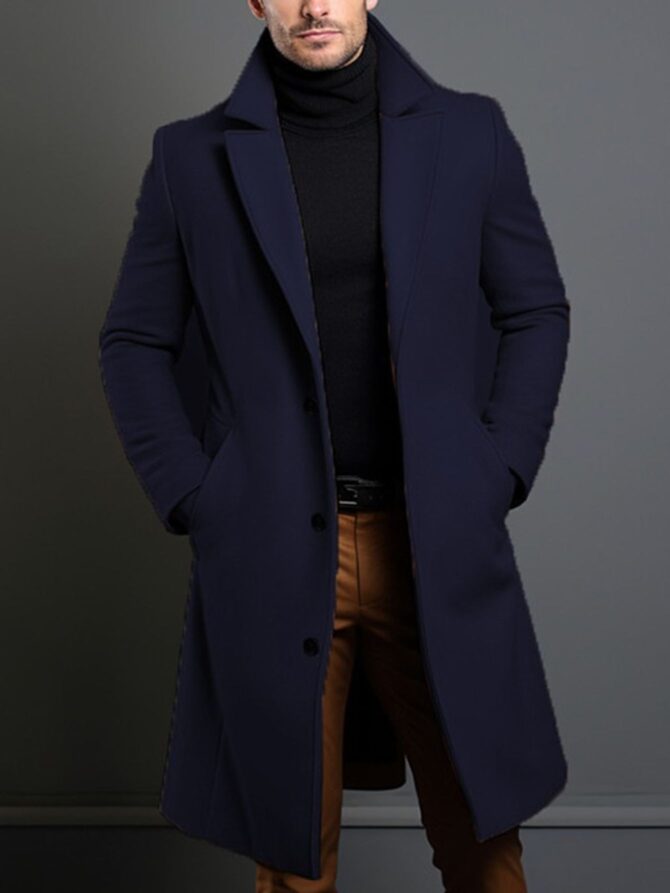 men's slim fit solid lapel long trench coat heavy duty winter coat with belt, structured lapel collar & notch, business casual & formal outerwear, classic notched lapel, tailored fit for autumn/winter, durable non stretch fabric (black/ navy/ brown/ grey/ beige) versatile for casual attire & formal events, elegant long coat for men with functional belt, minimalist design, and sophisticated solid color for professional casual outfits, winter coats for men, elegant coat for men, men