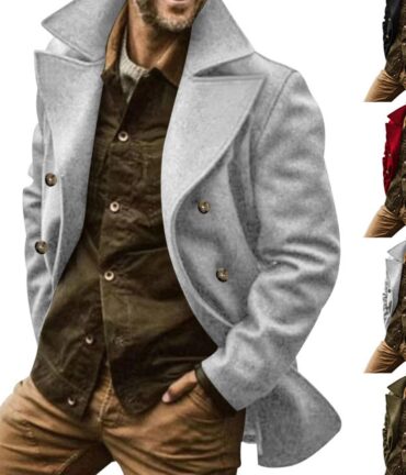 Double-Breasted Lapel Short Trench Coat with Belt & Notch Collar