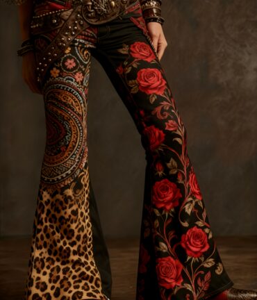 Flared Bell-Bottom Pants Imitation Denim No Belt Needed