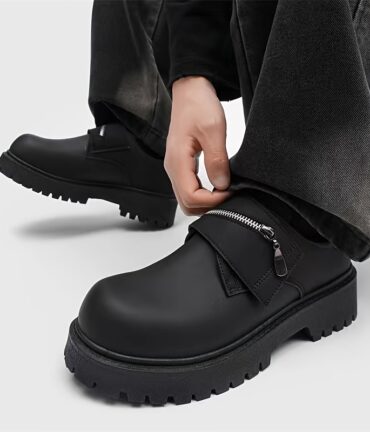 [black oxfords] comfortable black men's casual oxfords | low top design with round toe, rubber sole & zipper closure, all season versatile shoes