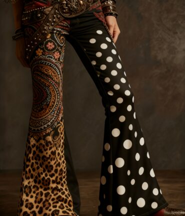 Flared Bell-Bottom Pants Imitation Denim No Belt Needed