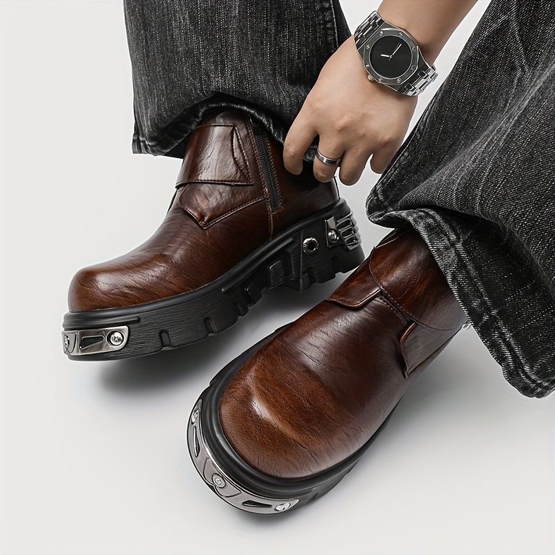 men's all season casual boots slip resistant rubber outsole, easy on/off like boots for urban, outdoor, office brown formal & everyday shoes, outdoor footwear, sleek design, secure closure, versatile footwear, urban commuters