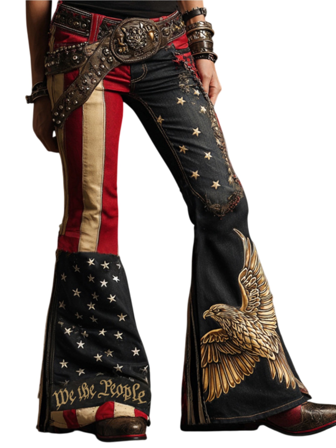 Women's Bohemian Denim-Style Flag -Inspired Outfit