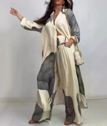 Casual Loose Shirt Wide-leg Pants Elegant Outfits