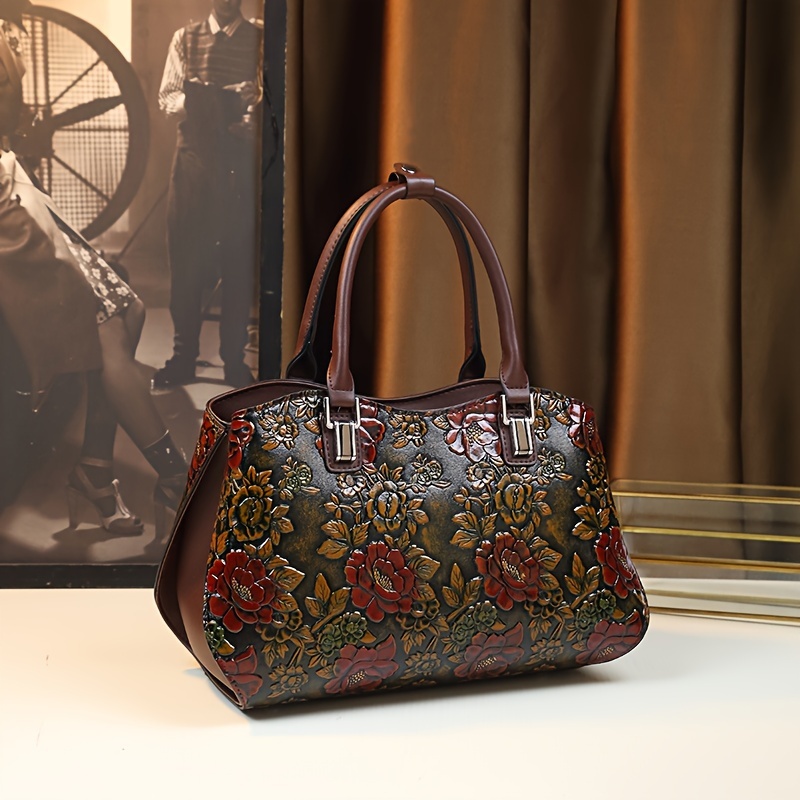 Vintage Flower Decor Handbag, Trendy Multi-pocket handbag, Perfect handbag For Everyday Use