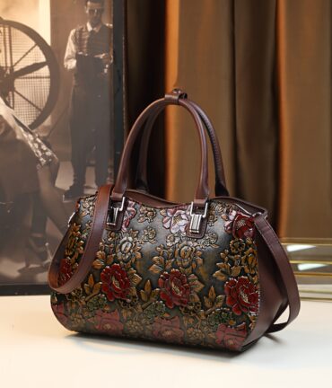 vintage flower decor handbag, trendy multi pocket handbag, perfect handbag for everyday use