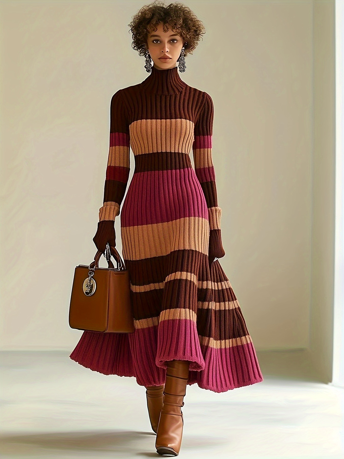 color block striped dress nian nian selection