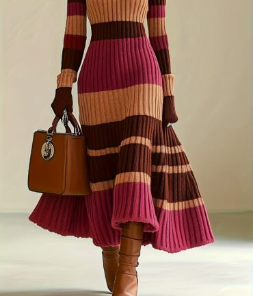 color block striped dress nian nian selection