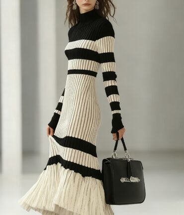 Elegant French-Style High Neck Dress