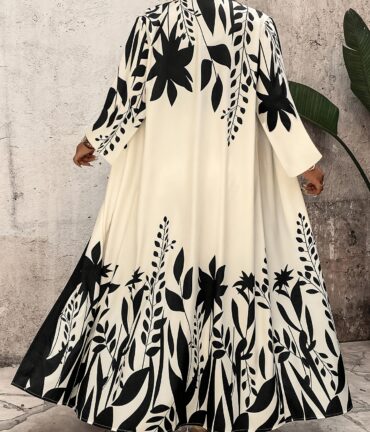 2pcs Tropical Leaf Print Plus Size Pants Set