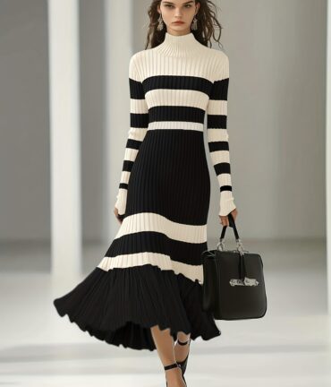 Elegant French-Style High Neck Dress